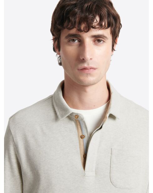 Polo manches longues chiné en Coton mastic