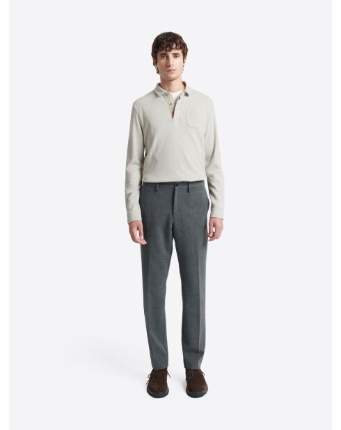 Polo manches longues chiné en Coton mastic