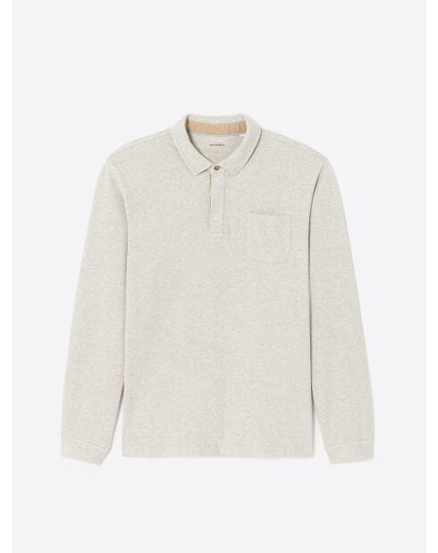 Polo manches longues chiné en Coton mastic