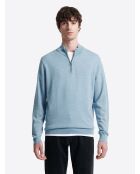 Pull col cheminée zip 100% Laine mérinos bleu ciel 2