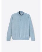 Pull col cheminée zip 100% Laine mérinos bleu ciel 2