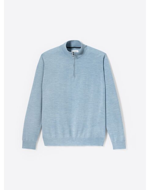 Pull col cheminée zip 100% Laine mérinos bleu ciel 2