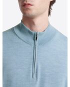 Pull col cheminée zip 100% Laine mérinos bleu ciel 2