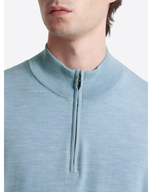 Pull col cheminée zip 100% Laine mérinos bleu ciel 2