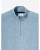 Pull col cheminée zip 100% Laine mérinos bleu ciel 2