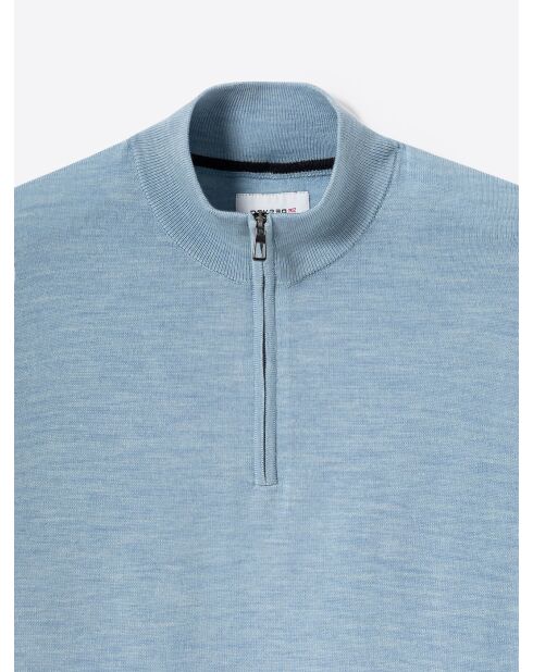Pull col cheminée zip 100% Laine mérinos bleu ciel 2