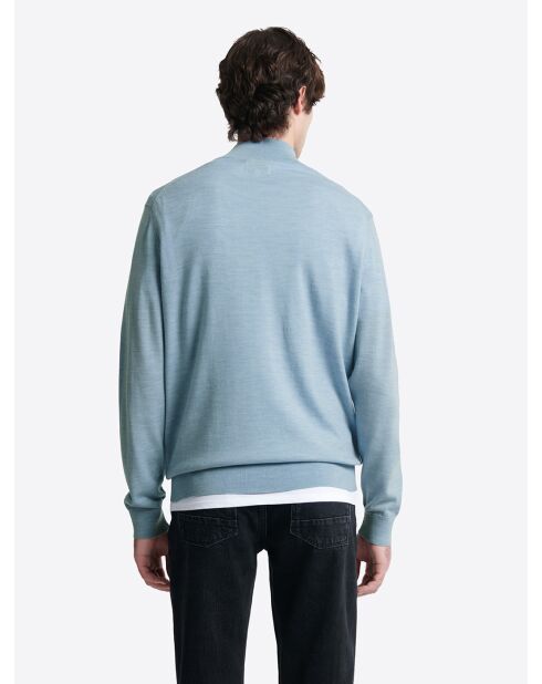 Pull col cheminée zip 100% Laine mérinos bleu ciel 2