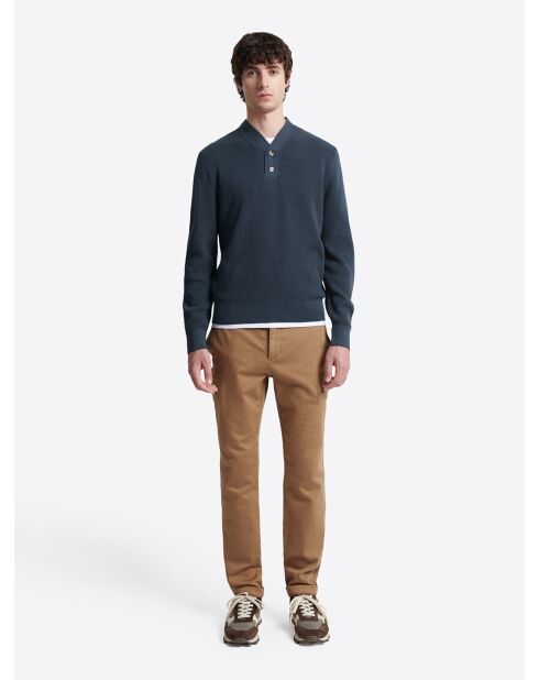 Pull col boutonné en Coton bleu
