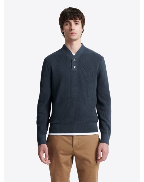 Pull col boutonné en Coton bleu