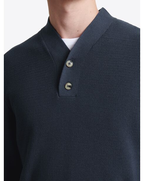 Pull col boutonné en Coton bleu