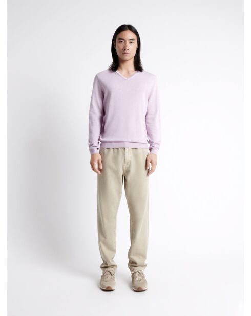 Pull col v en 100% Coton bio orchidée