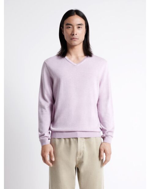 Pull col v en 100% Coton bio orchidée