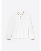 Polo manches longues col rayé en coton blanc neige