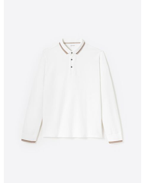 Polo manches longues col rayé en coton blanc neige