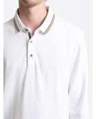 Polo manches longues col rayé en coton blanc neige