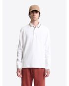 Polo manches longues col rayé en coton blanc neige