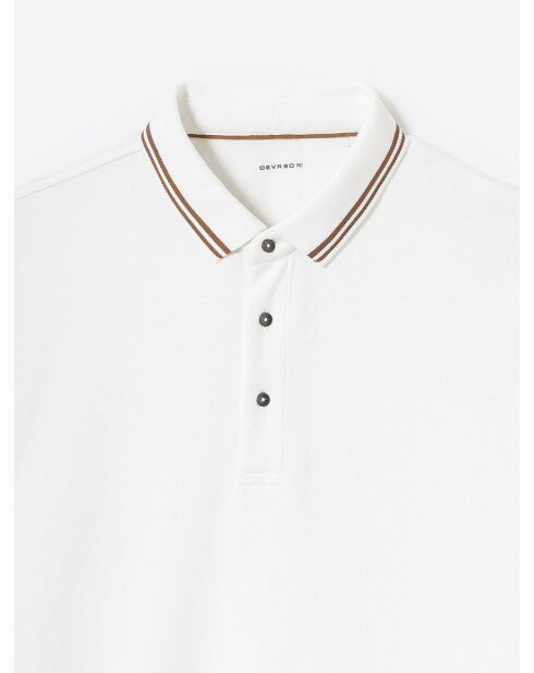 Polo manches longues col rayé en coton blanc neige