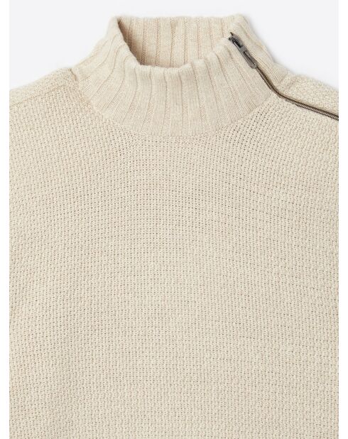 Pull col cheminée en Coton & Cachemire ivoire