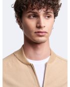 Cardigan 100% coton col teddy beige safari