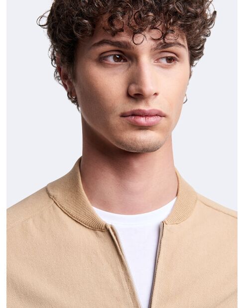 Cardigan 100% coton col teddy beige safari