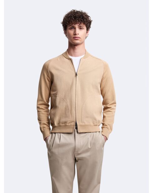 Cardigan 100% coton col teddy beige safari