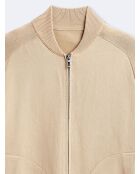 Cardigan 100% coton col teddy beige safari