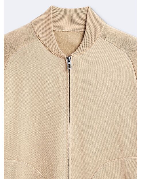 Cardigan 100% coton col teddy beige safari