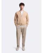 Cardigan 100% coton col teddy beige safari