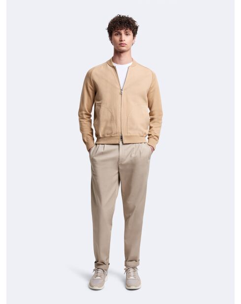 Cardigan 100% coton col teddy beige safari