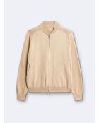 Cardigan 100% coton col teddy beige safari