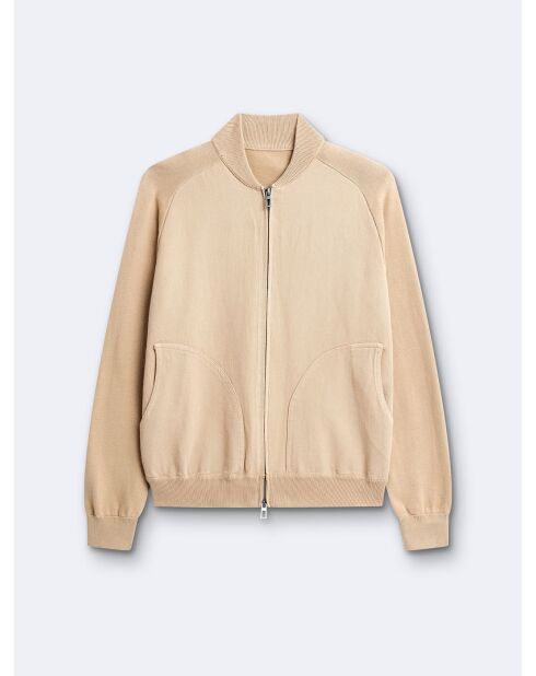 Cardigan 100% coton col teddy beige safari