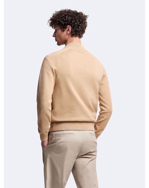 Cardigan 100% coton col teddy beige safari