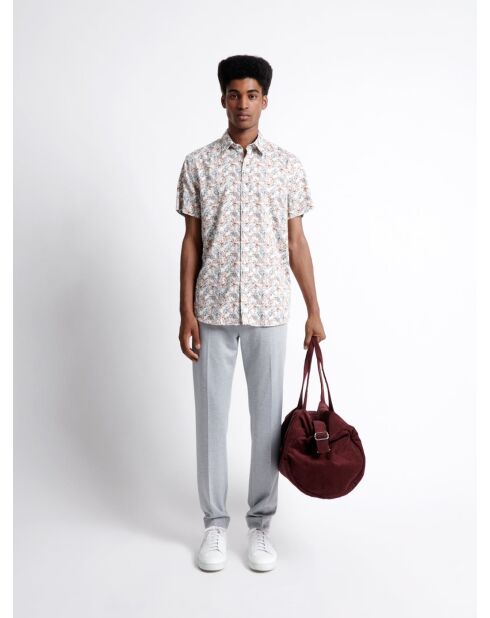 Chemise fleurie 100% coton blanc cassé