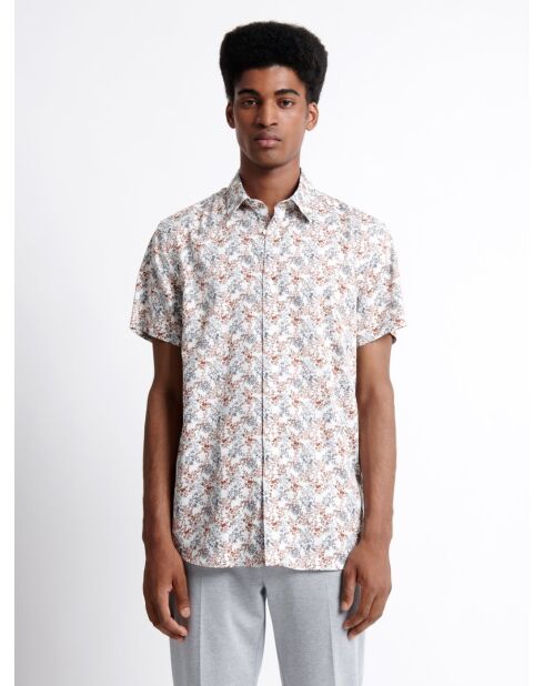 Chemise fleurie 100% coton blanc cassé