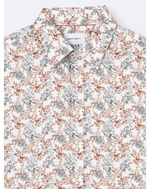 Chemise fleurie 100% coton blanc cassé
