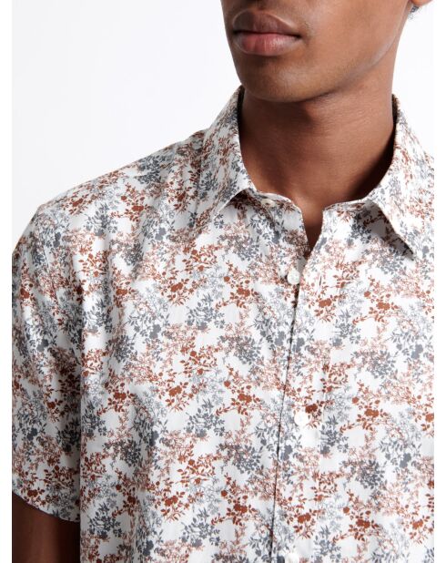 Chemise fleurie 100% coton blanc cassé