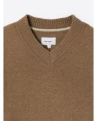 Pull col v en Laine mélangée noisette