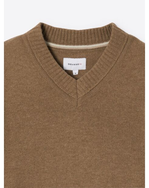 Pull col v en Laine mélangée noisette