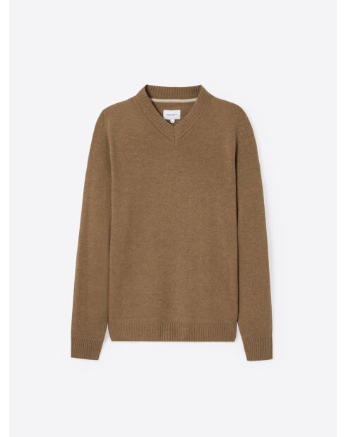 Pull col v en Laine mélangée noisette