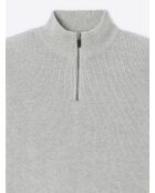 Pull col cheminée zippé en Coton gris chiné clair