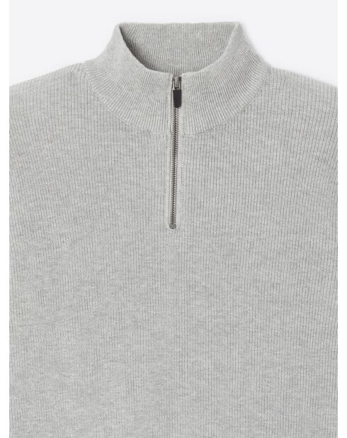 Pull col cheminée zippé en Coton gris chiné clair