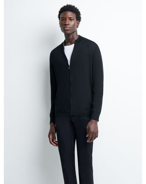 Cardigan zippé en laine mérinos noir