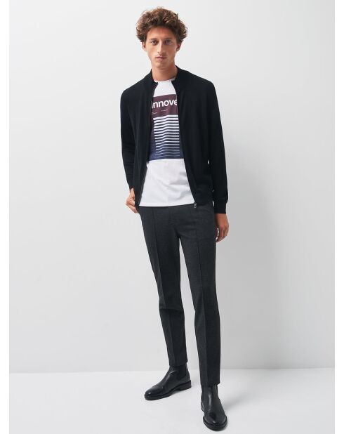 Cardigan zippé en laine mérinos noir