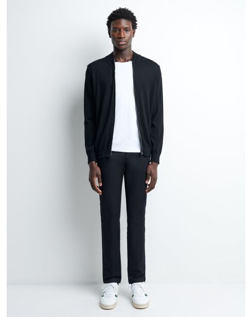 Cardigan zippé en laine mérinos noir