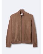 Cardigan à col montant en coton mélangé noisette