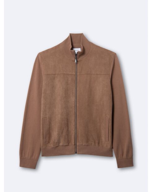 Cardigan à col montant en coton mélangé noisette