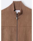 Cardigan à col montant en coton mélangé noisette