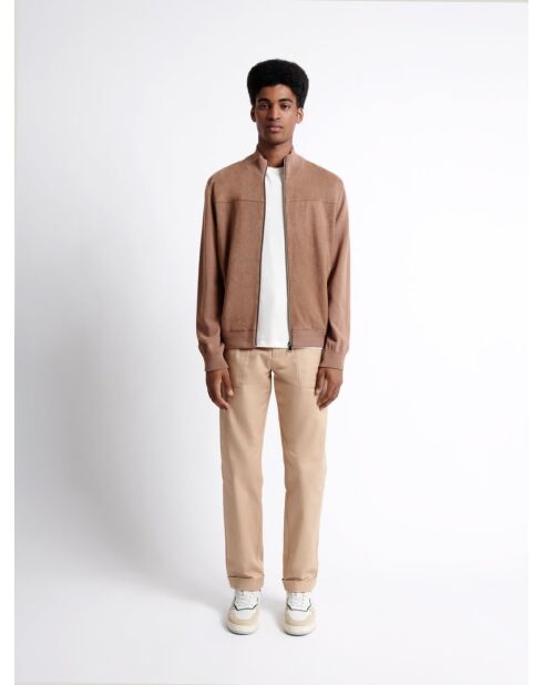 Cardigan à col montant en coton mélangé noisette