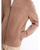 Cardigan à col montant en coton mélangé noisette