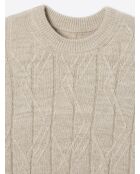 Pull col rond maille losange en Coton écru 2